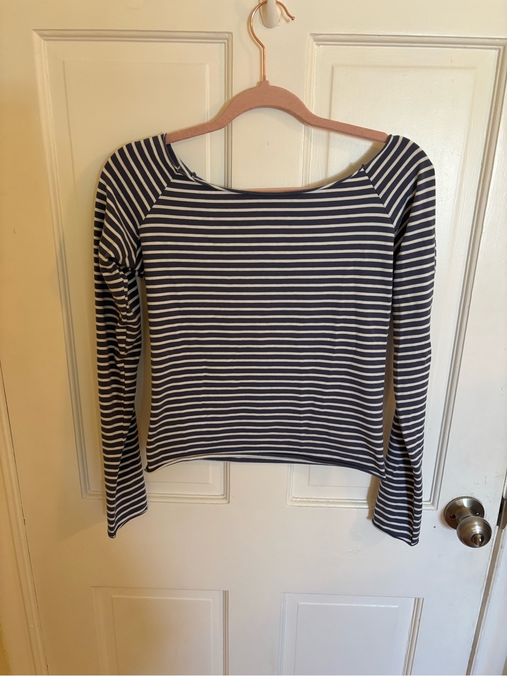 Brandy Melville Striped Long-Sleeve Boatneck Top - Navy & White